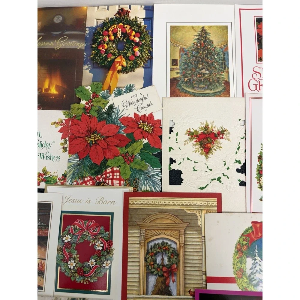Vintage Christmas Cards Fronts ONLY Greenery Trees Wreaths Scrapbook Crafts 50+